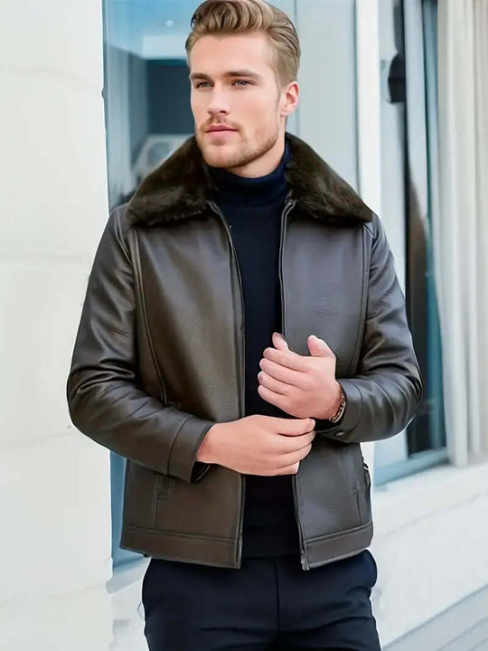EB | Herren Schwarze Leder Herbstjacke