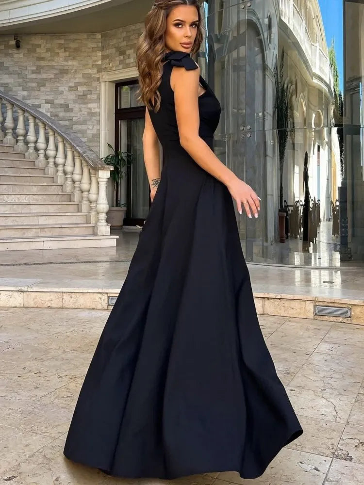 EB | Damen Maxi-Kleid mit Kreuz V-Ausschnitt und Schleife
