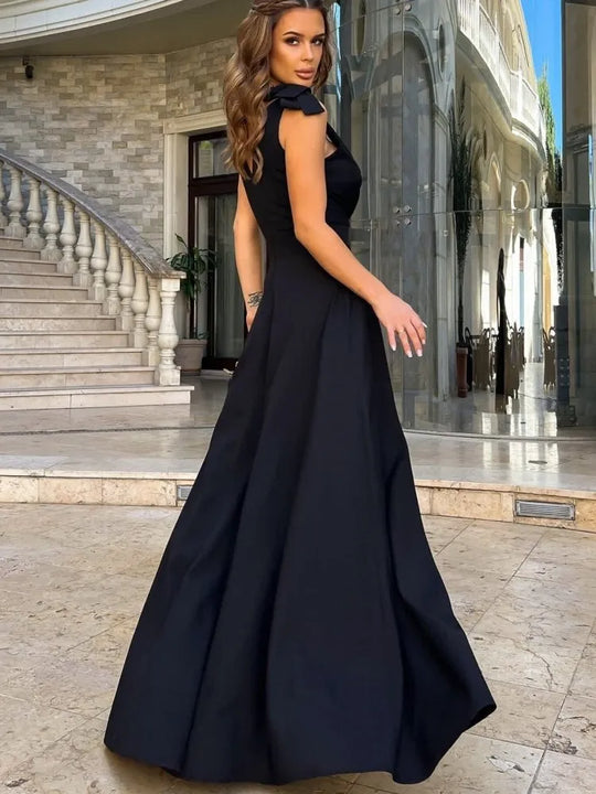 EB | Damen Maxi-Kleid mit Kreuz V-Ausschnitt und Schleife