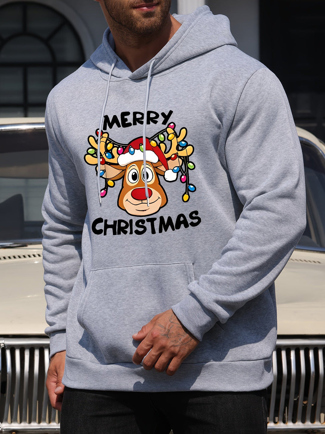 EB | Weihnachtskapuzenpullover mit Rentierdruck Polyester Frohe Weihnachten Design