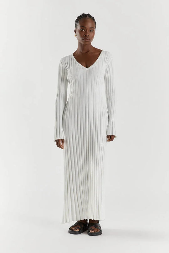 EB | Bequemes Gestricktes Damen Midi Kleid mit V-Ausschnitt