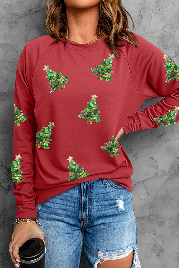 EB | Pailletten Weihnachtsgrafik Pullover Sweatshirt