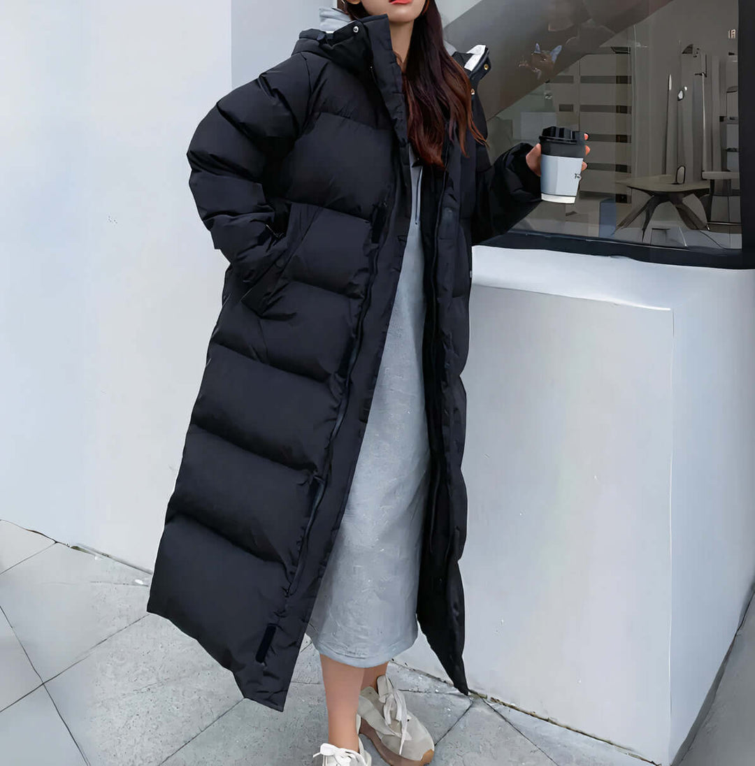 EB | Damen Lang Pufferjacke mit Kapuze