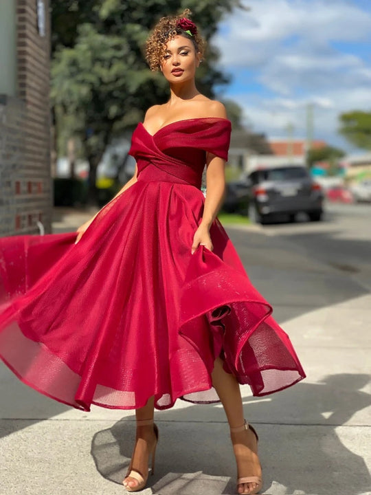 EB | Elegante Off Shoulder Brautjungfernkleid