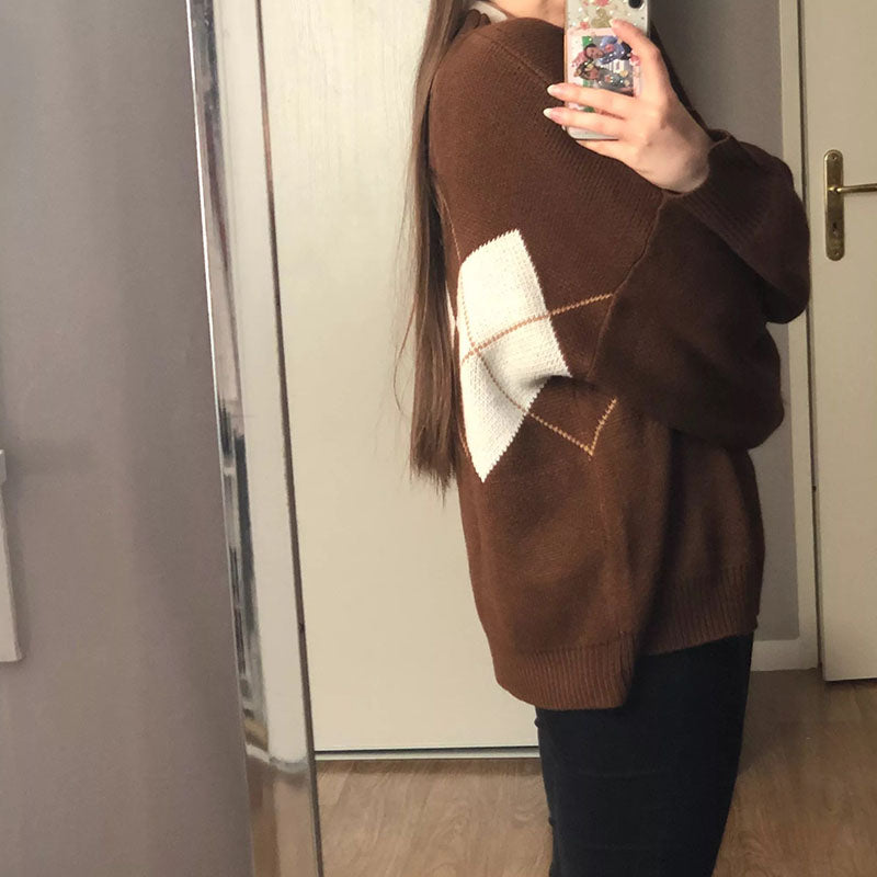 EB | Oversized Argyle Sweater Weich und Warm Lässig Chic