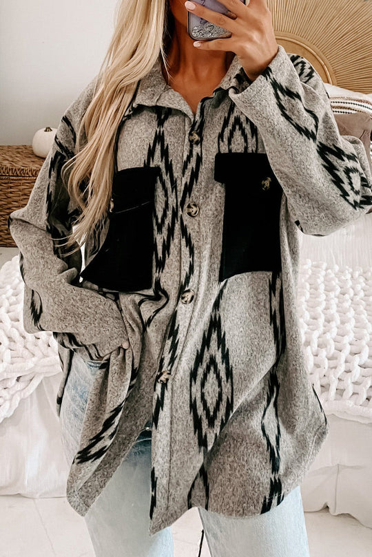EB | Hemdjacke mit Aztekischem Druck Weiche Wollmischung Boho-chic Stil