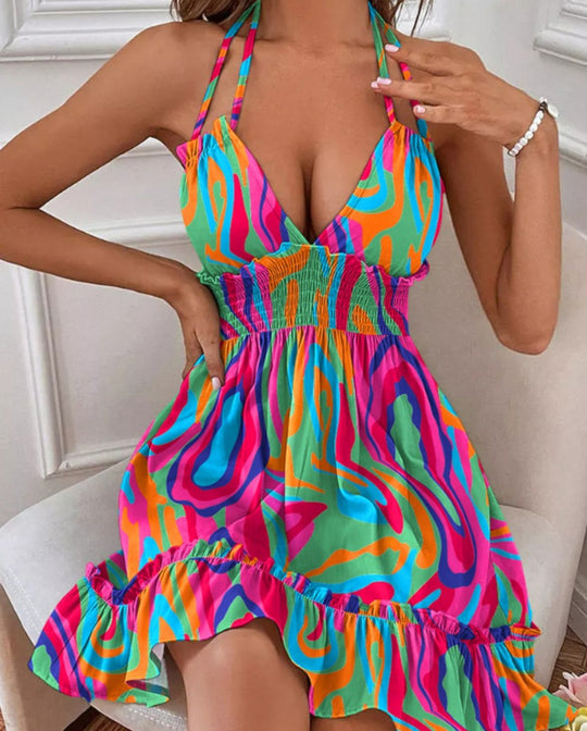 EB | Tiefes V-Seil-Sling-Neckholder-Kleid
