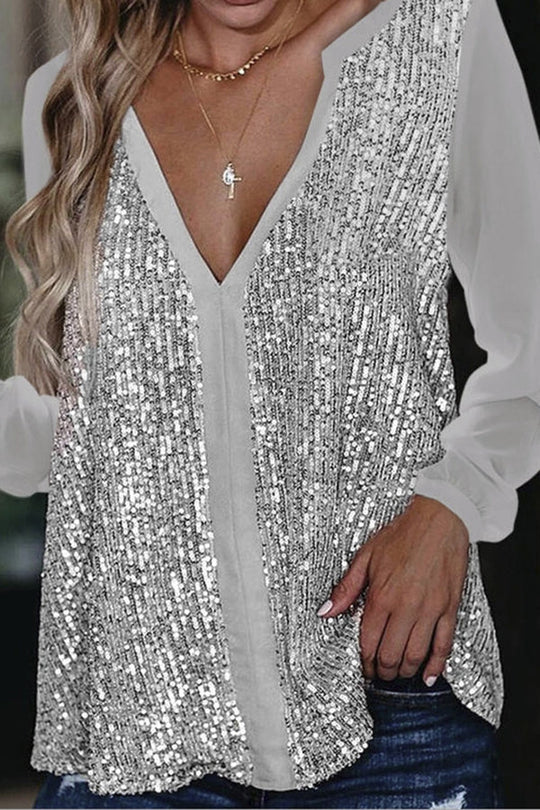 EB | Lange Arm Glitter Bluse