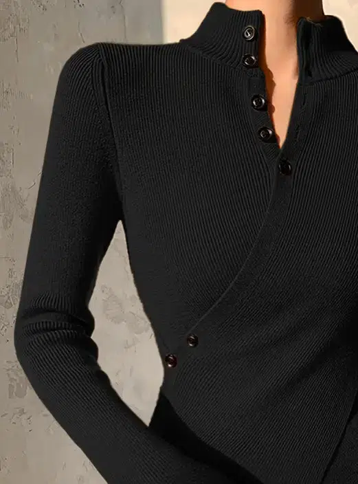 EB | Asymmetrisch Strukturstrick Bluse Polyester-mischung Elegant und Modern