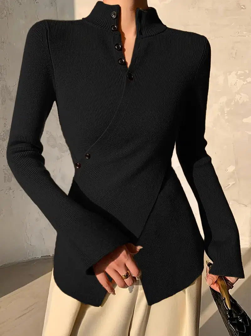 EB | Asymmetrisch Strukturstrick Bluse Polyester-mischung Elegant und Modern
