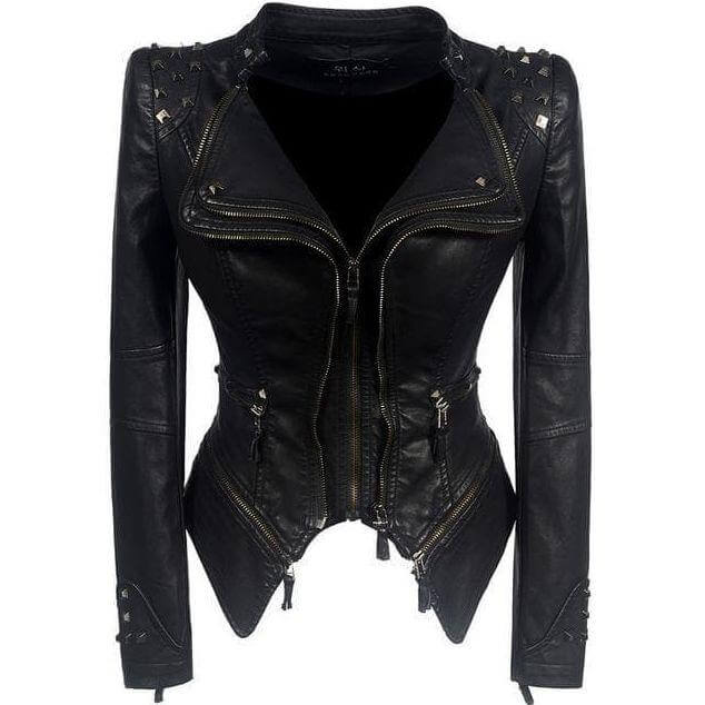 EB | Damen Nieten PU Lederjacke