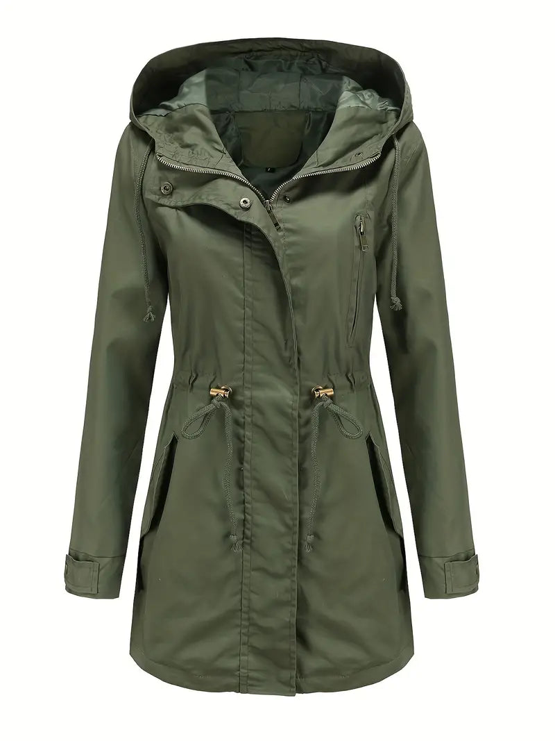 EB | Damen Langarm Wasserdichter Trenchcoat Mit Kapuze