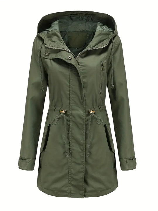 EB | Damen Langarm Wasserdichter Trenchcoat Mit Kapuze