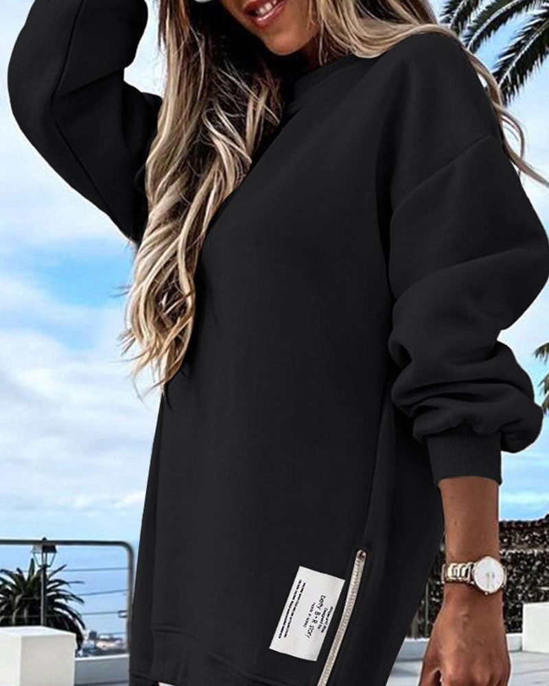 EB | Sweatshirtkleid mit Langen Ärmeln Reißverschluss und Schlitz