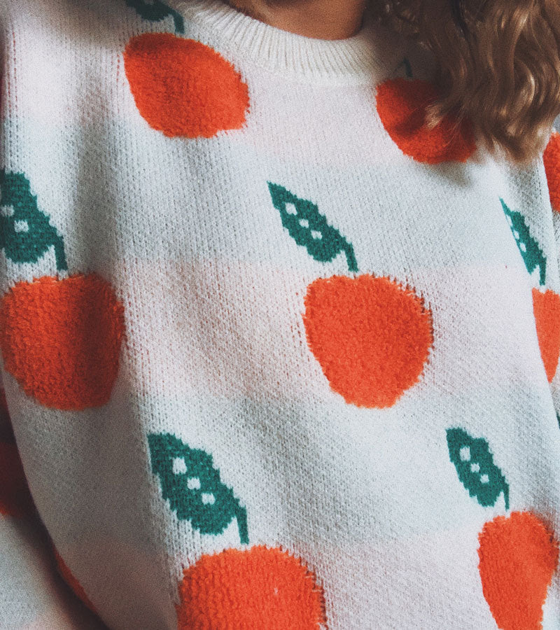 EB | Strickpullover mit Früchteprint Weich und Einzigartig Gemütliche Passform