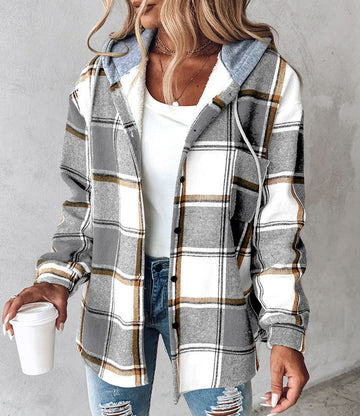 EB | Karo-Kapuzenpullover mit Kordelzug für Damen