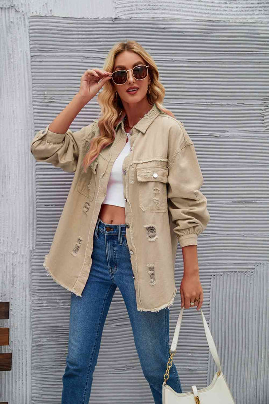 EB | Zerrissene Rohsaum-Denimjacke