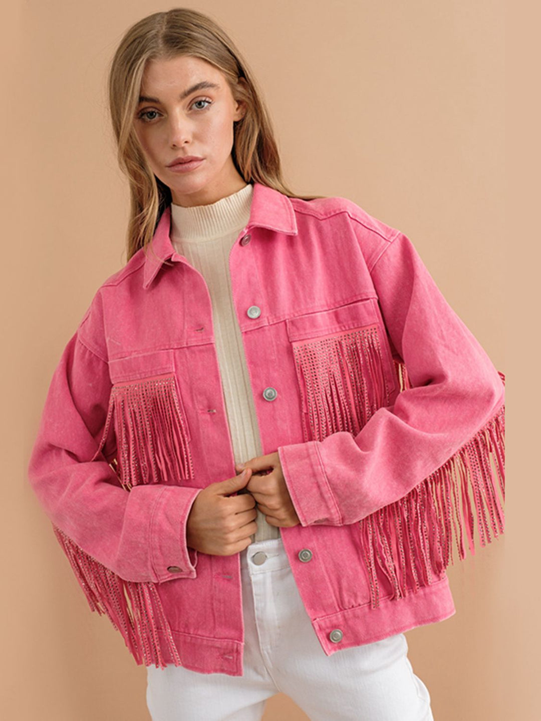 EB | Fransen-Detail Gefallene Schulter Denimjacke