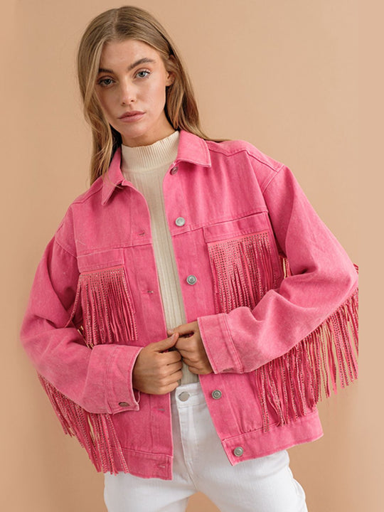 EB | Fransen-Detail Gefallene Schulter Denimjacke