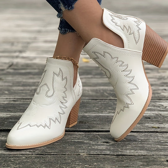 EB | Damen Westernstiefel mit Blockabsatz und Retro-Stickerei