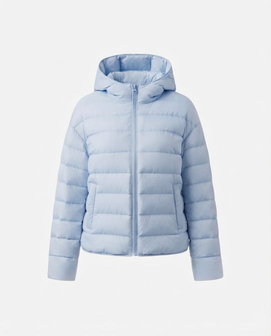Damen nan minimalistische kurze Thermo-Steppjacke mit ergonomischer Kapuze, taillierter Nahtführung und winddichter Außenhülle EB