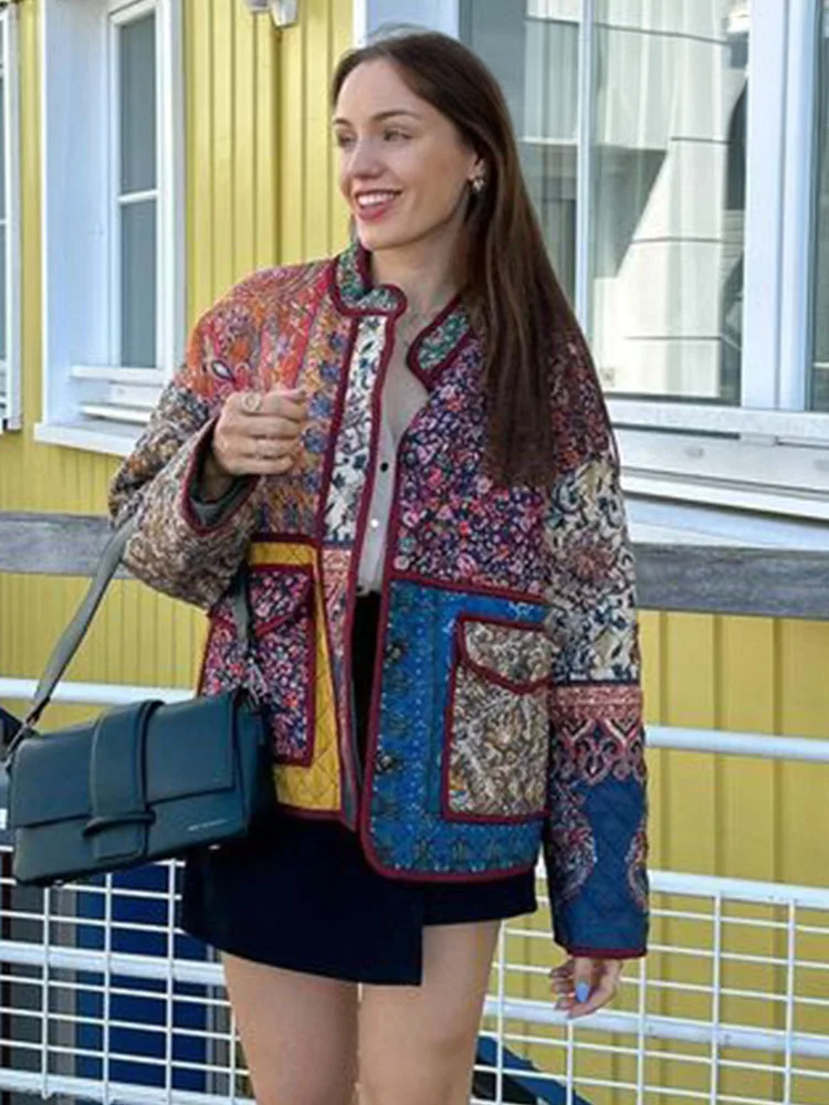 EB | Floral Print Coat With Patchwork Pockets