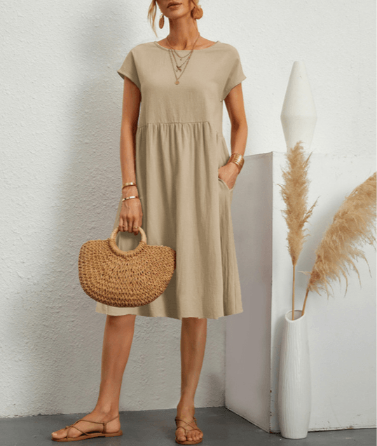 EB | Damen Baumwoll Leinen Midi Kleid