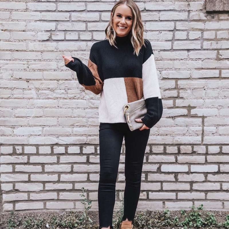EB | Strickpullover Oversized Fit Blockmuster Weich und Warm