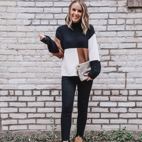 EB | Strickpullover Oversized Fit Blockmuster Weich und Warm