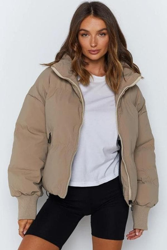 EB | Pufferjacke - Gestepptes Design - Oversized Fit - Hoher Kragen - Gepolstert und Warm