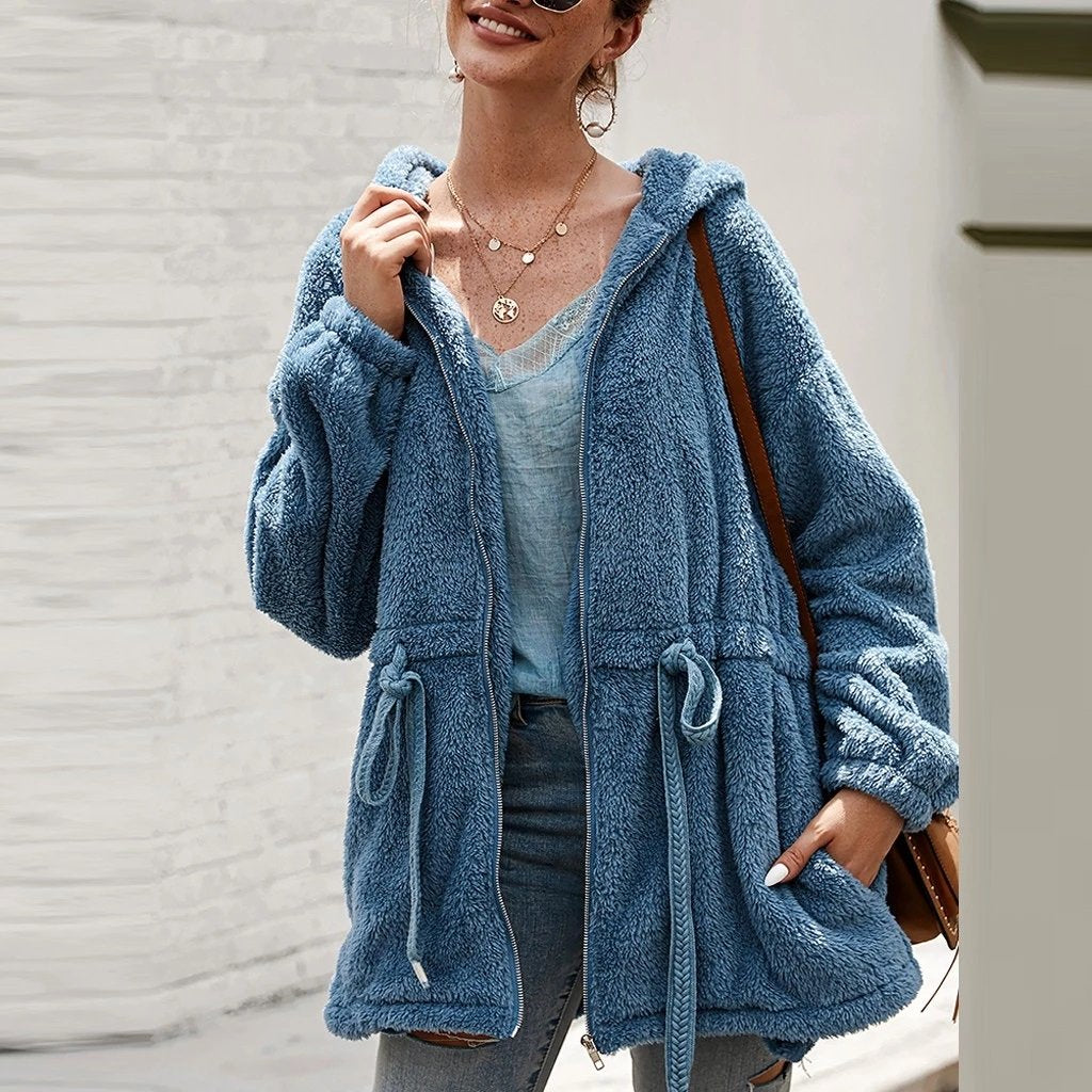 EB | Teddyjacke - Weicher Plüsch - Kapuze & Reißverschluss - Oversized Passform - Taschen
