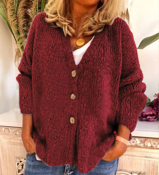 EB | Strickjacke Lockere Passform Grobstrick V-Ausschnitt mit Knöpfen