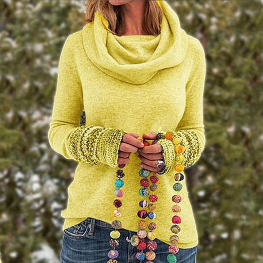 EB | Wolle Cowl Neck Pullover Sweatshirt Lässiger Schnitt Pullover