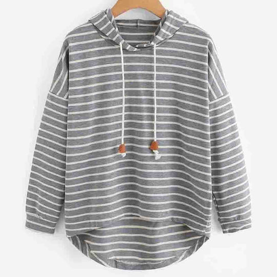 EB | Hoodie Streifenmuster Lockere Passform Weiches Strickmaterial mit Kordelzugkapuze