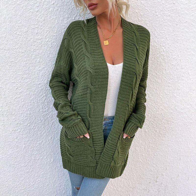 EB | Cardigan Strick Offene Front Lockere Passform mit Taschen Langarm