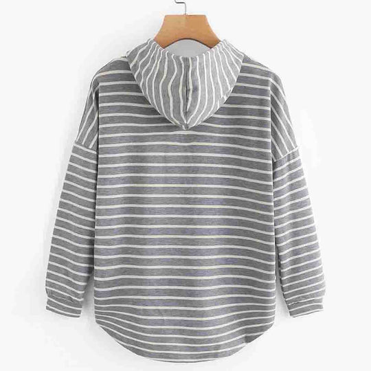 EB | Hoodie Streifenmuster Lockere Passform Weiches Strickmaterial mit Kordelzugkapuze
