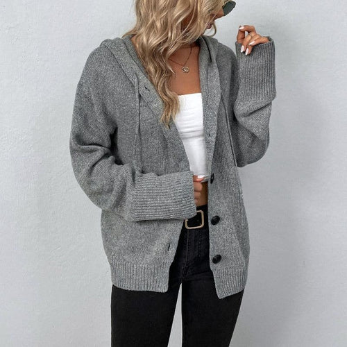 EB | Strickcardigan -Weich und Warm mit Kapuze und Knopfverschluss Lockere Passform