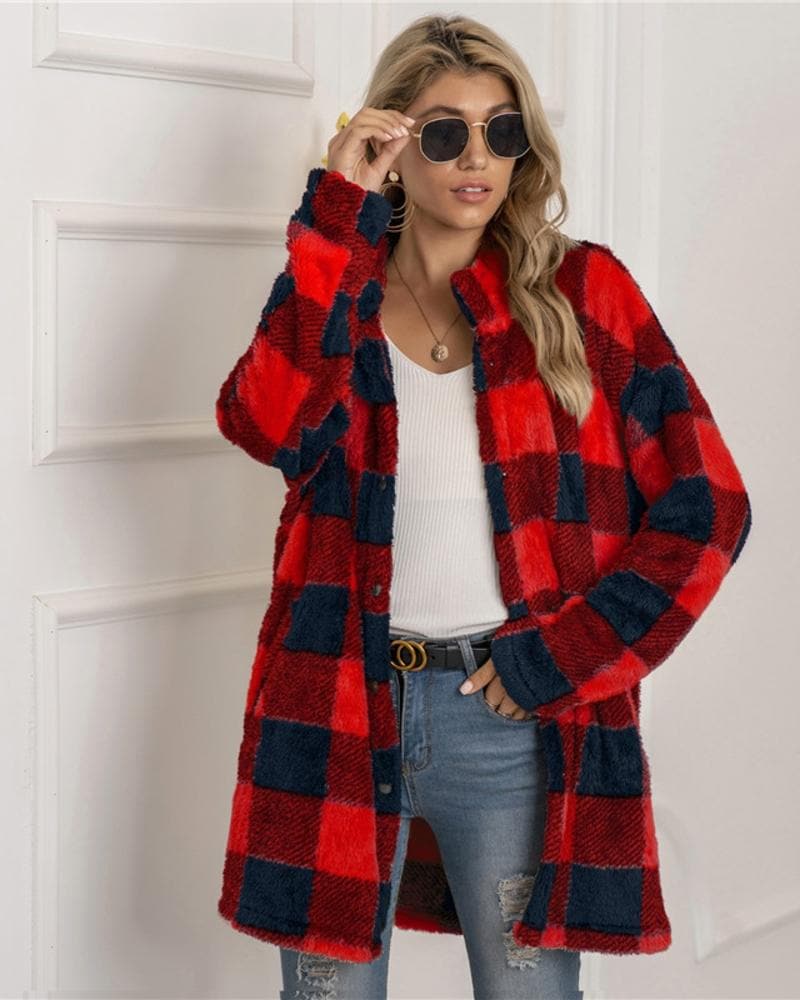 EB | Karierter Mantel - Weich und Warm - Oversized Passform - Knopfverschluss