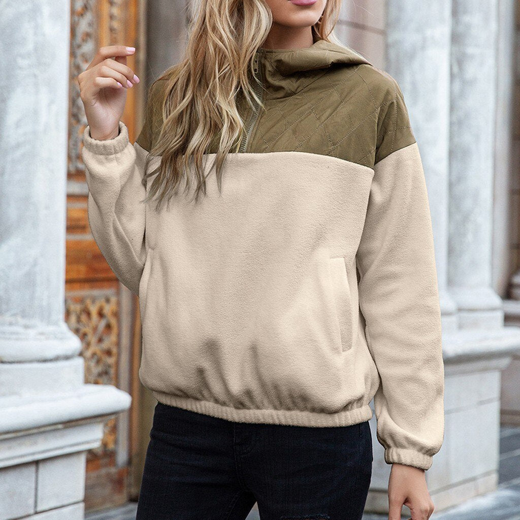 EB | Hoodie Gepolsterter Oberteil & Weiches Fleece Halber Reißverschluss Lockere Passform mit Taschen