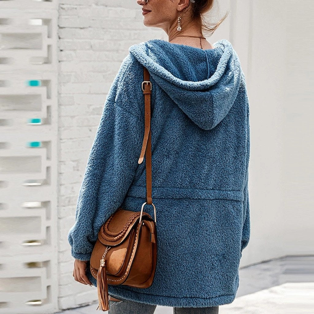 EB | Teddyjacke - Weicher Plüsch - Kapuze & Reißverschluss - Oversized Passform - Taschen