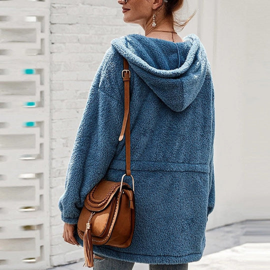 EB | Teddyjacke - Weicher Plüsch - Kapuze & Reißverschluss - Oversized Passform - Taschen
