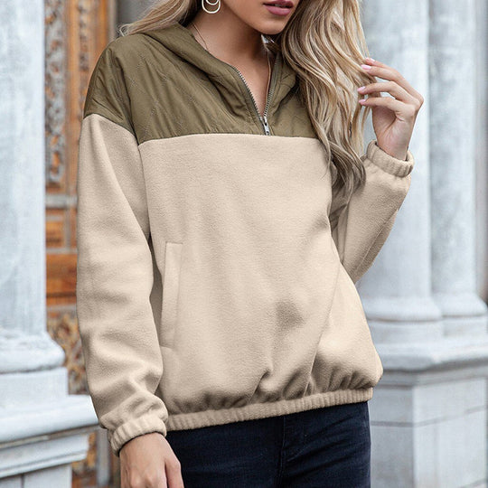 EB | Hoodie Gepolsterter Oberteil & Weiches Fleece Halber Reißverschluss Lockere Passform mit Taschen