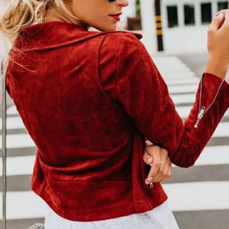 EB | Kurze Wildlederjacke mit Reißverschlüssen Kunstleder Modern und Stylisch
