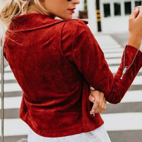 EB | Kurze Wildlederjacke mit Reißverschlüssen Kunstleder Modern und Stylisch