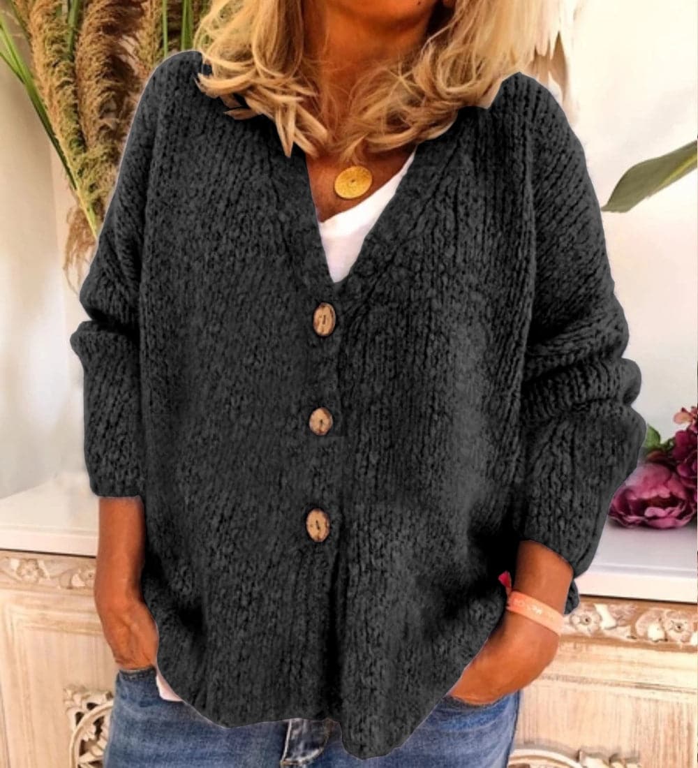 EB | Strickjacke Lockere Passform Grobstrick V-Ausschnitt mit Knöpfen