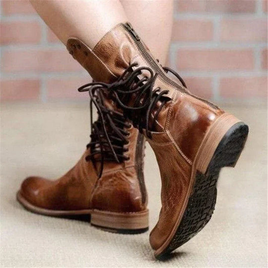 Stylische Lederstiefel Mit Schnürsenkeln EB