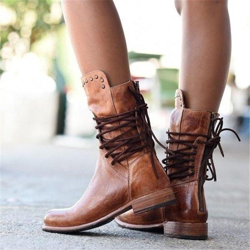 Lederstiefel Mit Schnürsenkeln EB