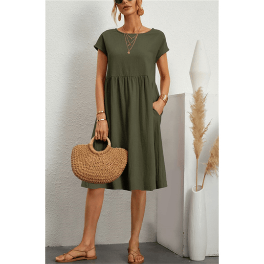 EB | Damen Baumwoll Leinen Midi Kleid