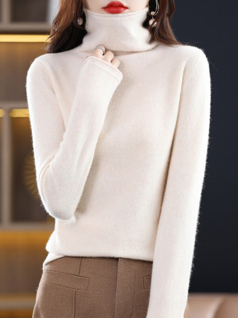 EB | Damen Freizeit Rollkragenpullover Aus Baumwolle Mit Langen Ärmeln