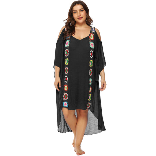 Damen mit floralem Stickdesign Strandüberwurf EB